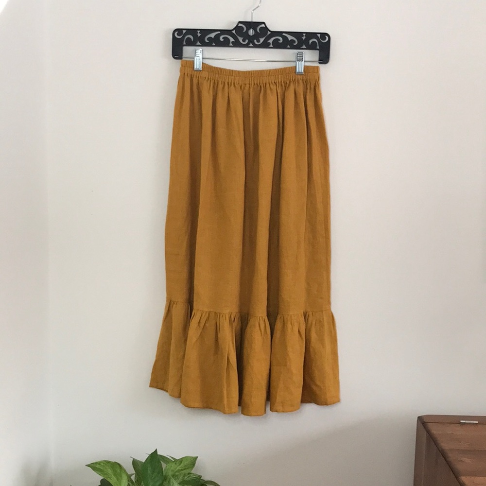 Linen Ruffle MIDI Skirt Handmade NWT